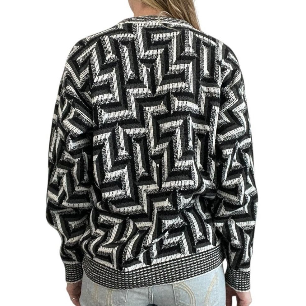 Area AREA Vintage Black & Grey Geometric Knit Crewneck Sweater Size M / US 6-8 / IT 42-44 - 4 Thumbnail