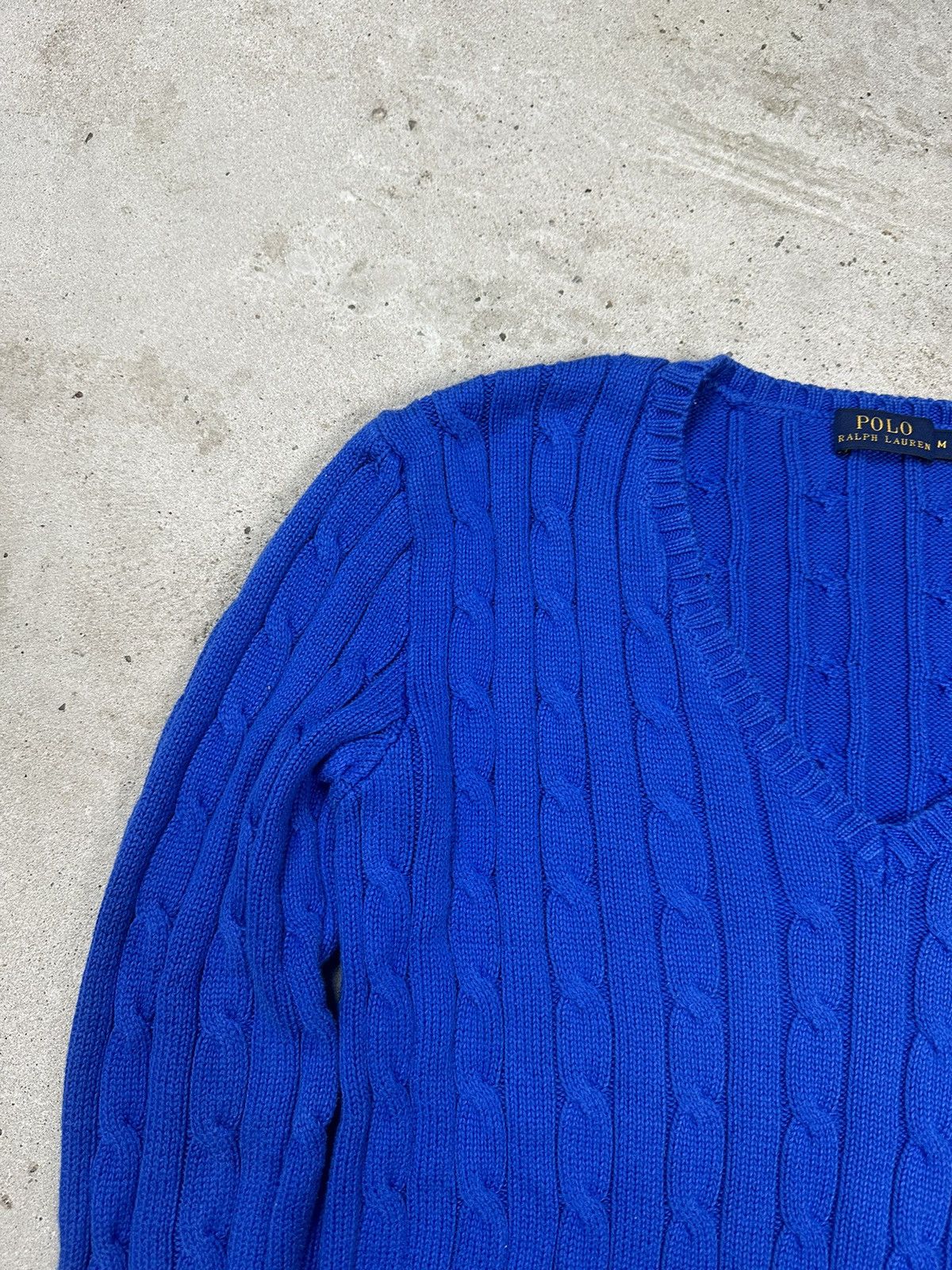 Polo Ralph Lauren × Vintage Vintage Y2K Polo Ralph Lauren Cable Knit V Neck Sweater Blue Size US XS / EU 42 / 0 - 4 Thumbnail