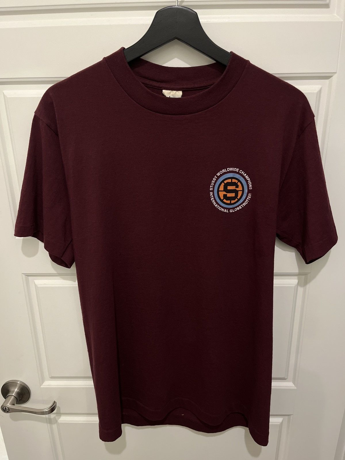 image of Stussy 90's Sample Single Stitch Globetrotter in Red, Men's (Size Medium)
