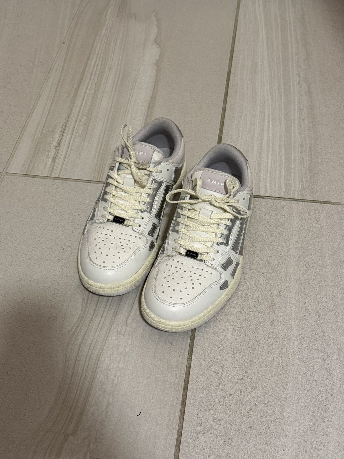 Amiri Amiri White & Silver Metallic Skel Top Sneakers Size US 7 / EU 40 - 3 Thumbnail