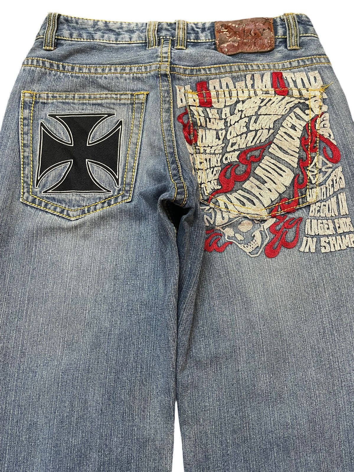 14th Addiction Vintage Japanese Seditionaries Skull Embroidered Baggy Jeans Size US 30 / EU 46 - 5 Thumbnail