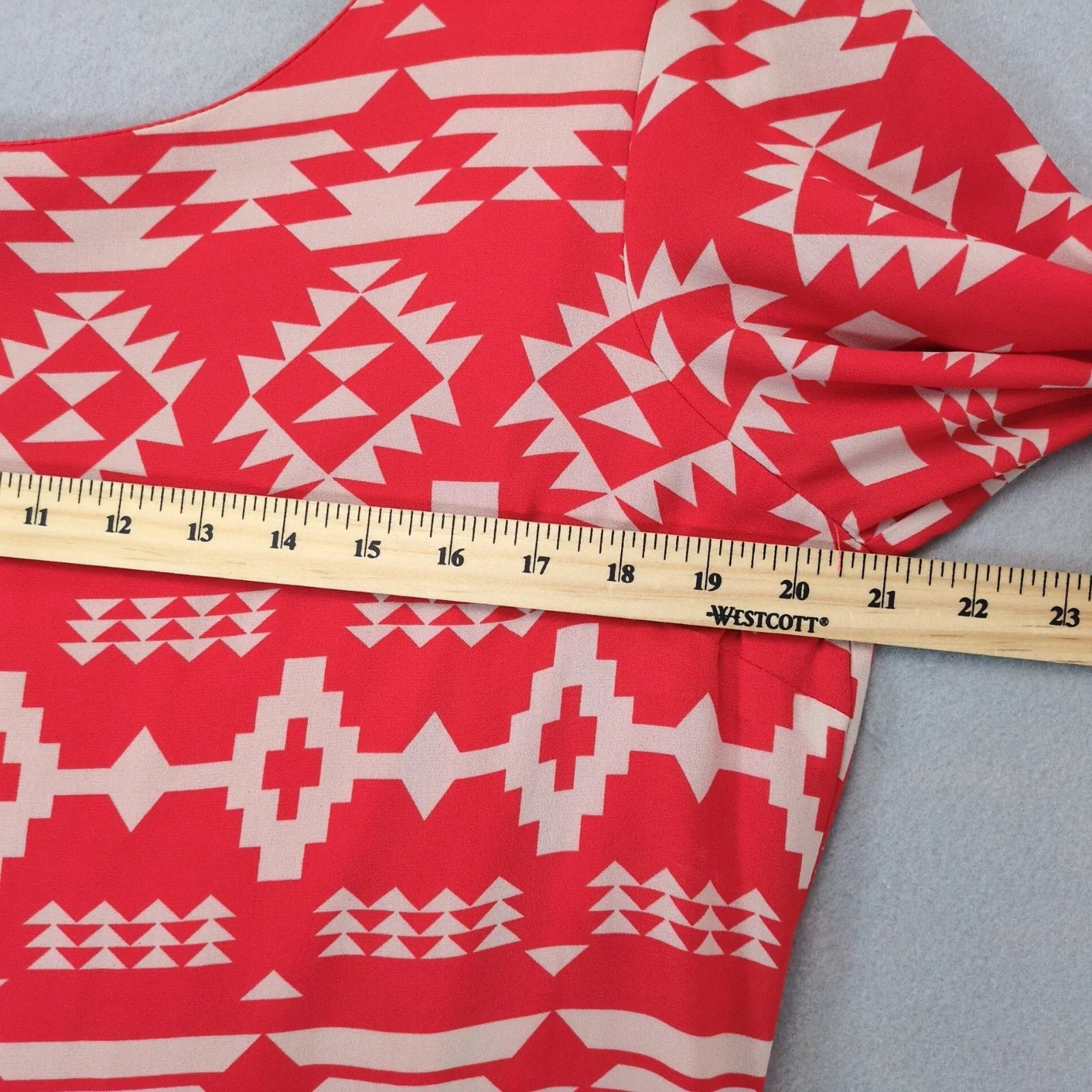 Other Takara Red Beige Aztec Dress XL Back Bow Ruffle Knee-Length Size XL / US 12-14 / IT 48-50 - 5 Thumbnail