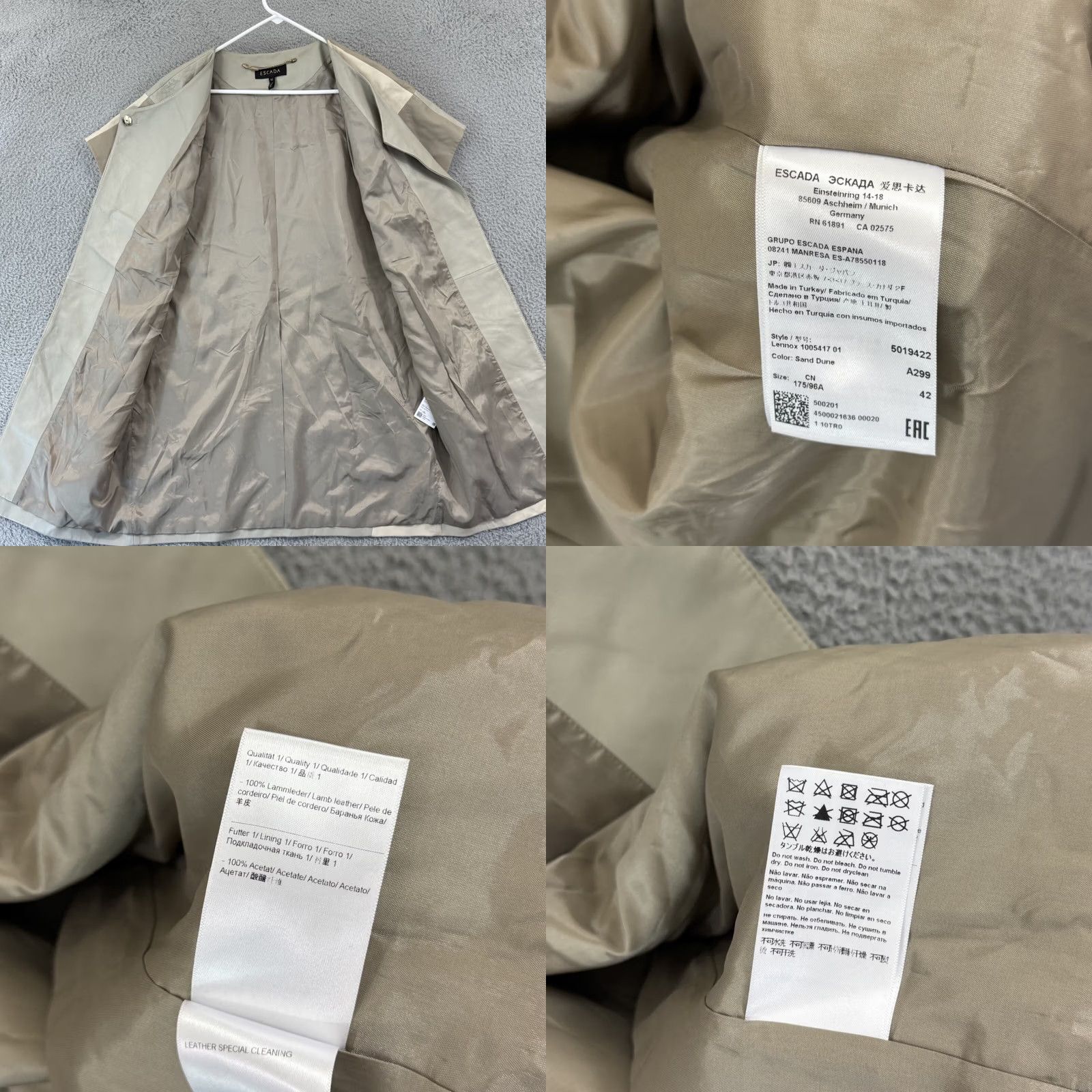 Escada VINTAGE Escada Coat Women 42 Geometric Long Leather Lined Boho Larida Snap Beige 42 Womens Overcoat Style Bohemian Fashion Size M / US 6-8 / IT 42-44 - 8 Thumbnail