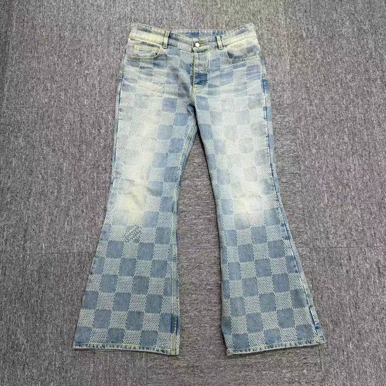 Louis Vuitton Fei Dong Checkerboard Weir-ragged Jeans 2501-