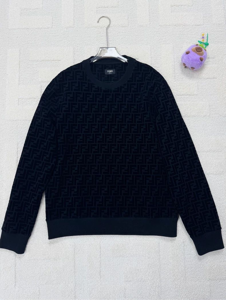 Fendi Fendi Black Flocked FF Logo Sweatshirt - dmc Size US S / EU 44-46 / 1 - 1 Thumbnail