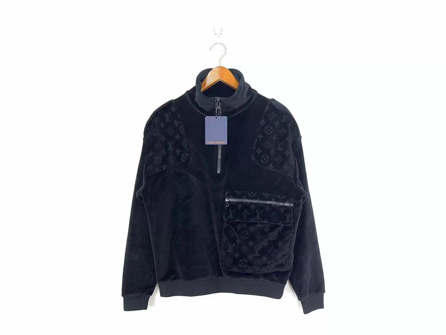 Louis Vuitton Black Velour Bomber Jacket with Patterned Accents Size US L / EU 52-54 / 3 - 1 Thumbnail
