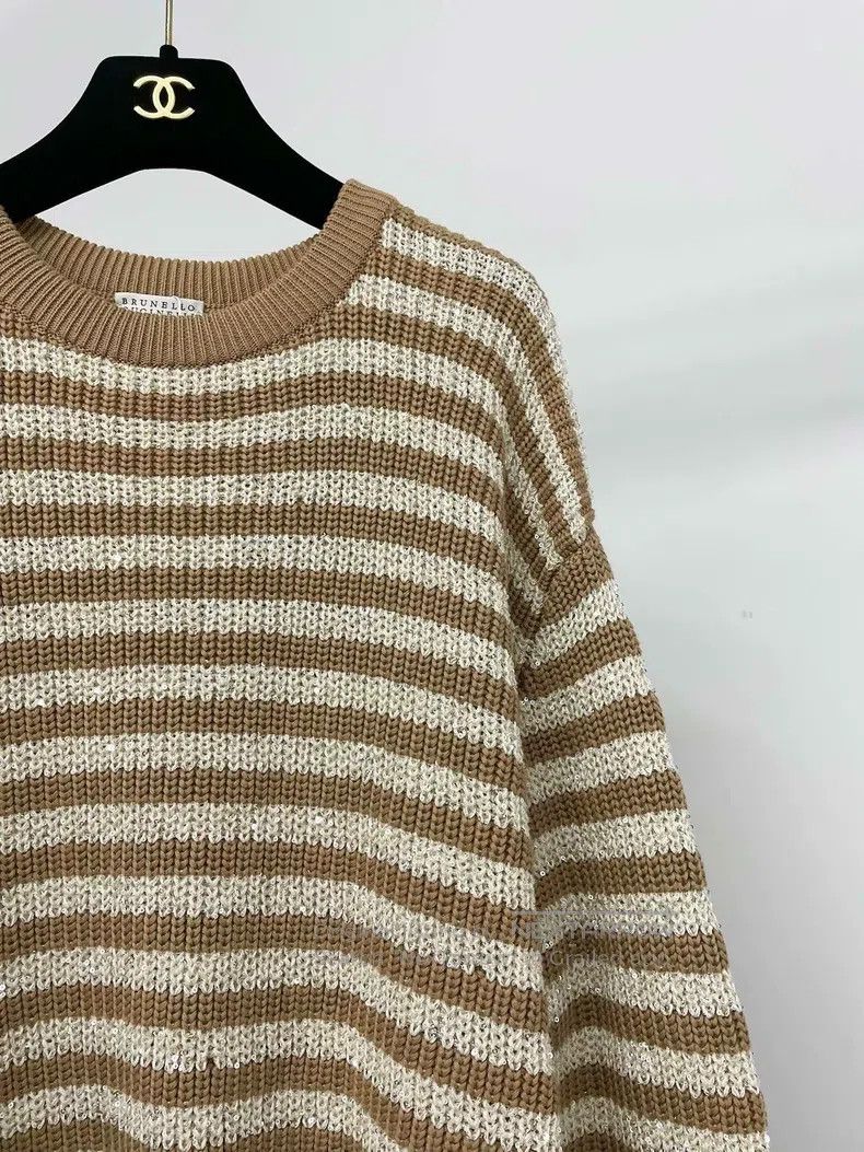 Brunello Cucinelli Brunello Cucinelli Old Qian style sequined striped sweater Size XL / US 12-14 / IT 48-50 - 3 Thumbnail