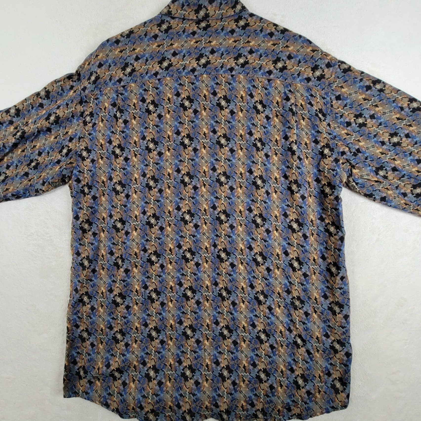 Vintage Jhane Barnes Shirt Mens M Cotton Black/ Brown Graphic Print Button-Up Silk Blend Long Sleeve Collared Pocket Designer Hipster 90s? Size US M / EU 48-50 / 2 - 4 Thumbnail