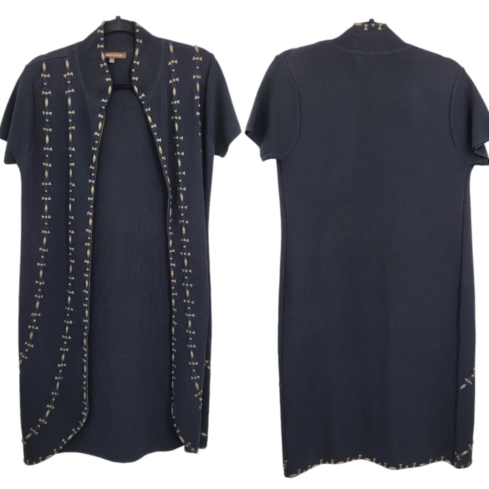 Vintage Vtg 90s Longline Cardigan Duster Coatigan Sz L Black Beaded Size L / US 10 / IT 46 - 3 Thumbnail