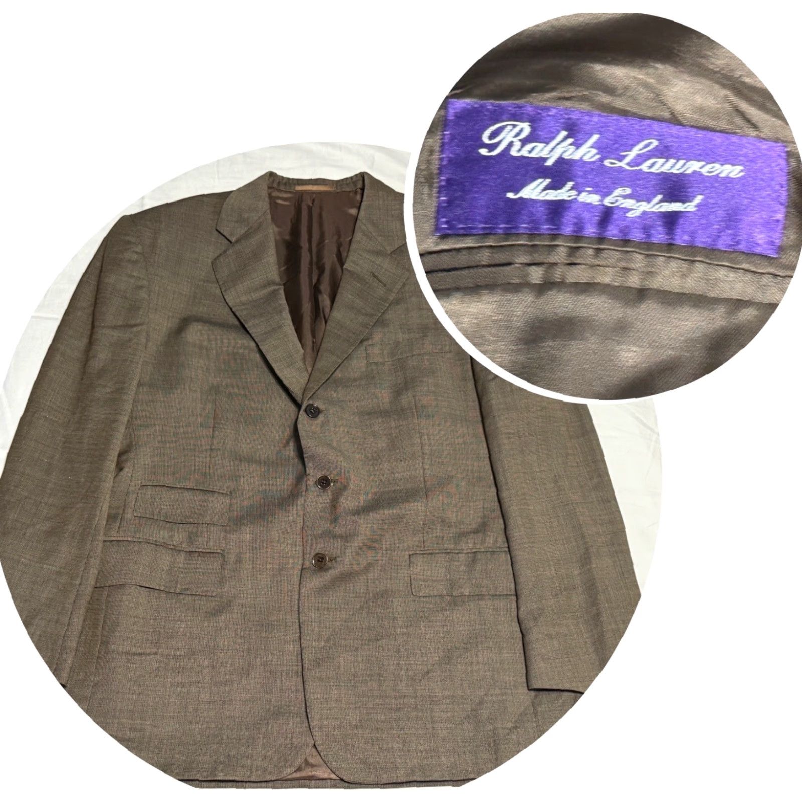 Ralph Lauren Purple Label VINTAGE Ralph Lauren Purple Label Blazer Coat 3 Button Single-Breasted Men 43 Reg Wool Brown Tweed Notch Lapel Vintage 90s Design Size 46R - 2 Thumbnail