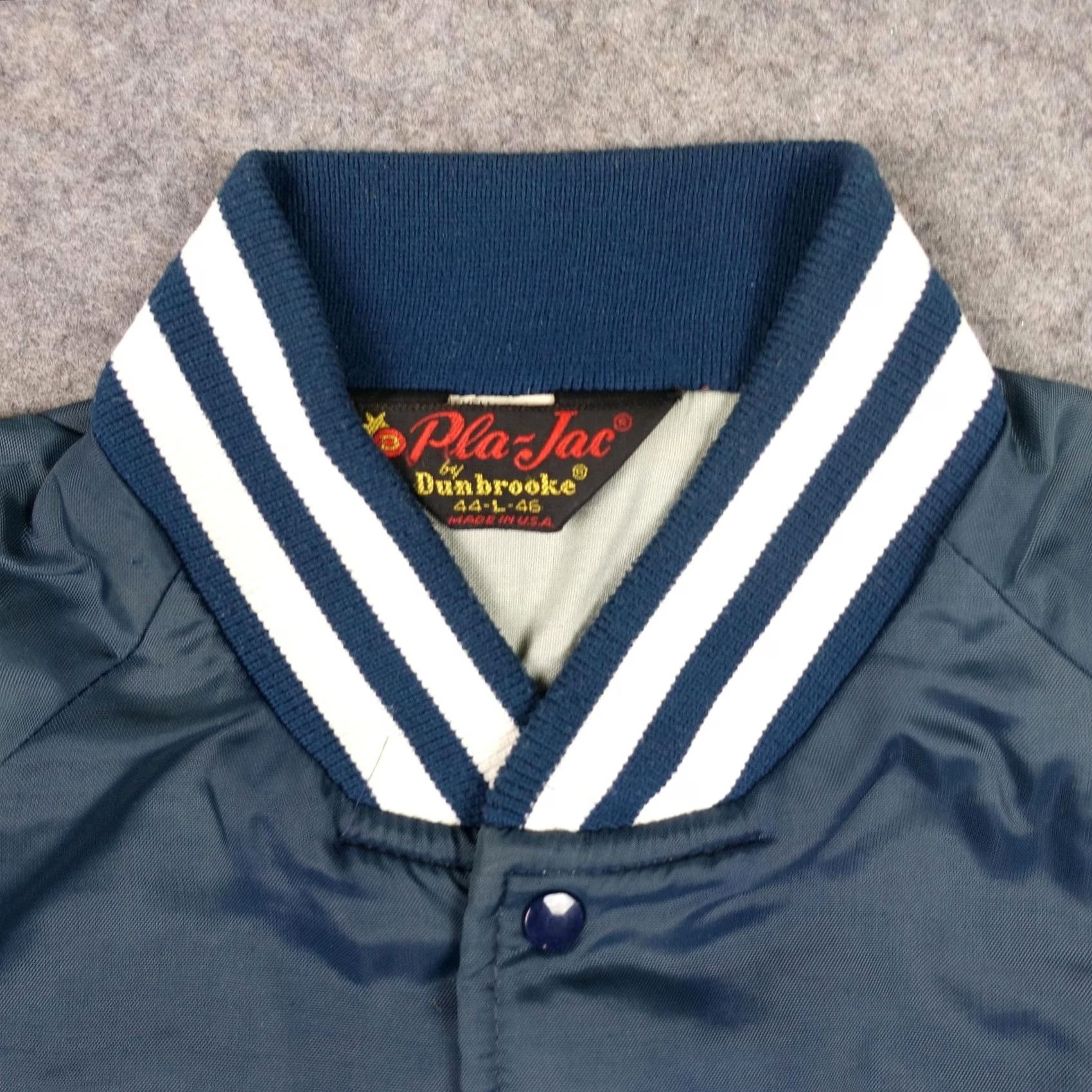 Dunbrooke VINTAGE Dunbrooke Pla-Jac Jacket Mens Large Blue Satin Varsity The Boss USA VTG Size US L / EU 52-54 / 3 - 2 Thumbnail
