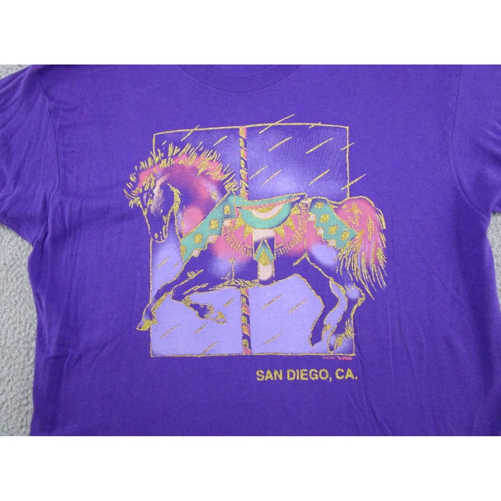 Fruit Of The Loom VTG 90s San Diego Ca. Single Stitch Marry Go Round Horse Shirt Adult XL Purple Cotton Fruit of the Loom 90s Theme Mens Shirt Size US XL / EU 56 / 4 - 2 Thumbnail