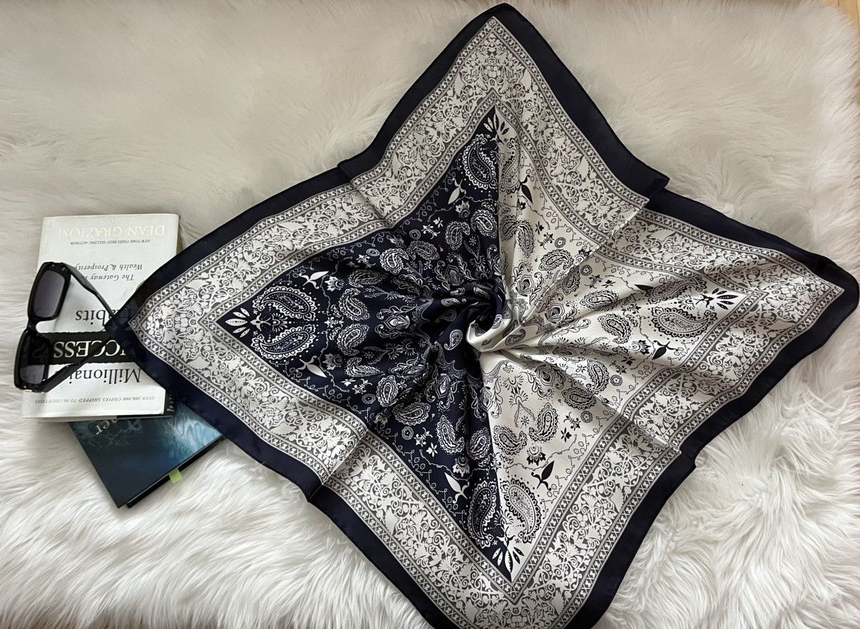 Other Navy Classic Paisley Satin Silk Scarf Size ONE SIZE - 1 Preview