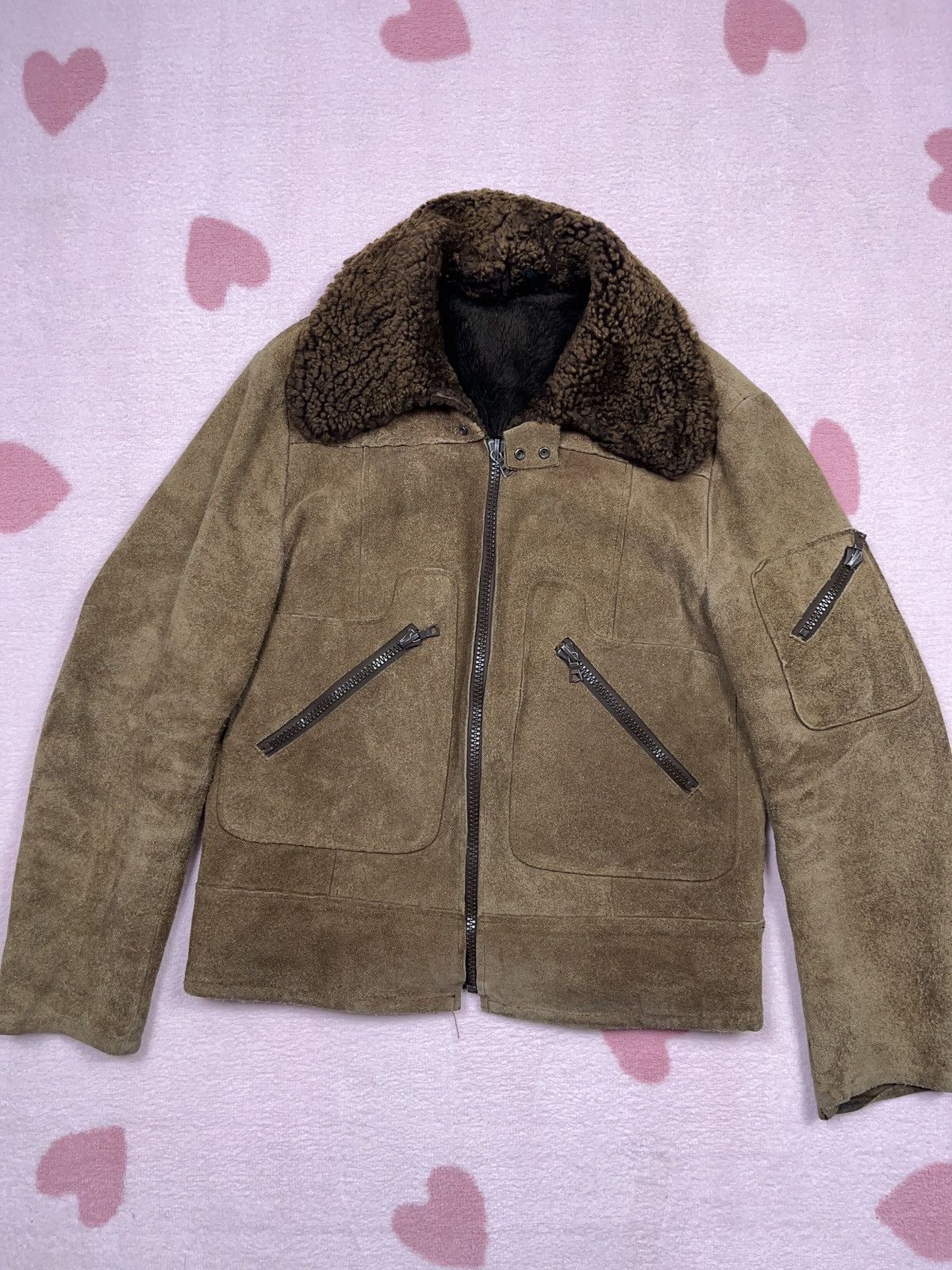 Genuine Leather ➕ 80s vintage suede faded flyer shearling jacket aviator Size US L / EU 52-54 / 3 - 2 Thumbnail