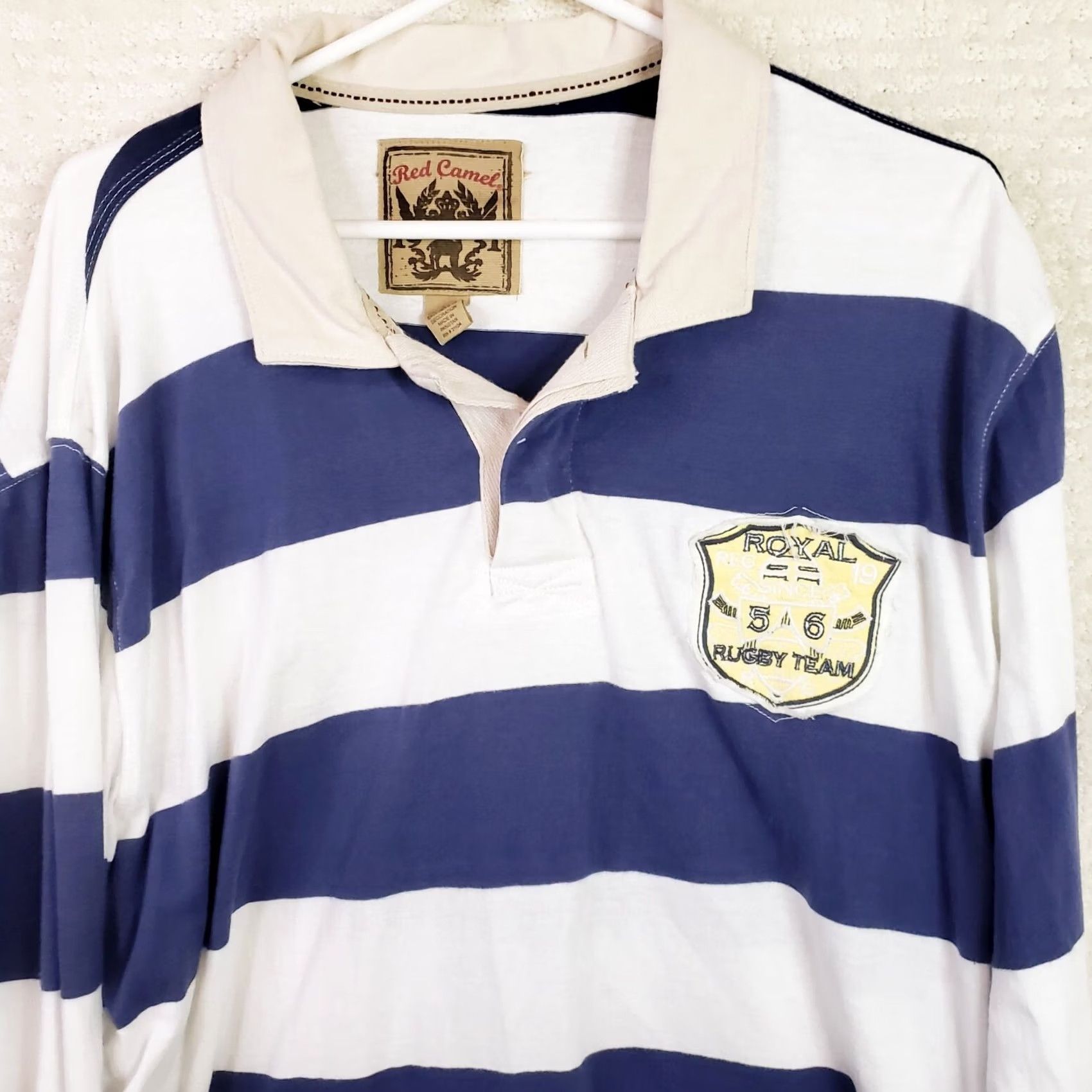Ralph Lauren Lauren Ralph Lauren Red Camel Mens XL White & Blue Stripe Long Sleeve Rugby Shirt Logo Shirt Wool? (Not Wool) Size US XL / EU 56 / 4 - 2 Thumbnail