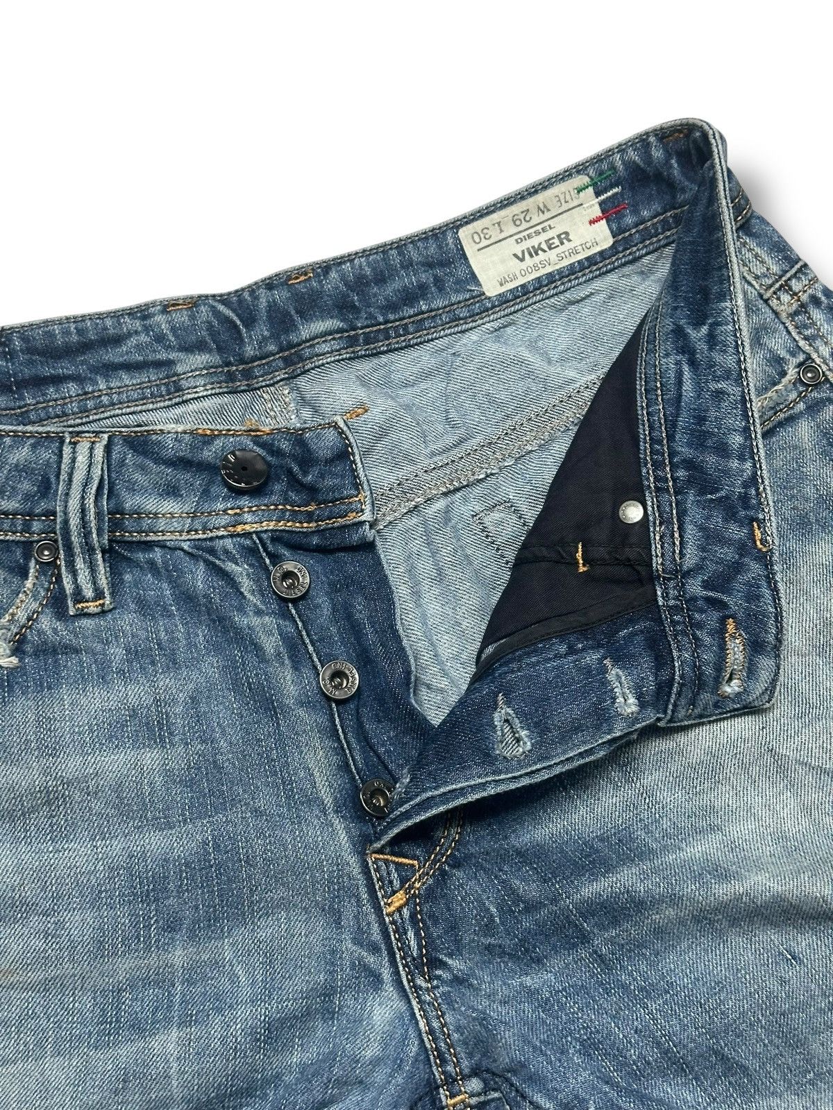 Diesel Diesel Viker Medium Blue Distressed Button Fly Faded Jeans Size US 31 - 12 Thumbnail