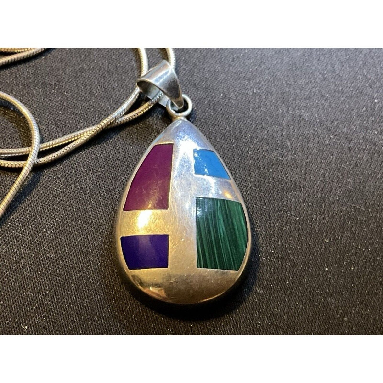 Other 925 Silver Inlay Pendant Mexico Snake Chain 24in 25.7grams Size ONE SIZE - 1 Thumbnail