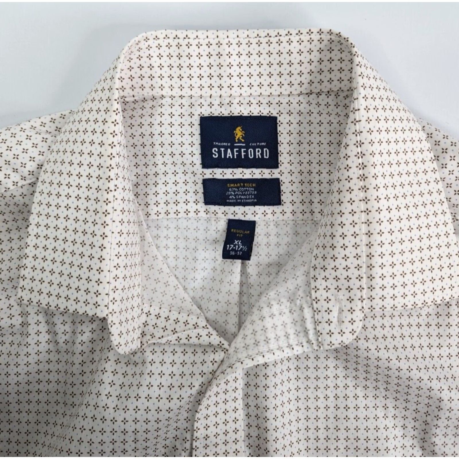 Stafford Stafford Shirt Men XL Beige Button Long Sleeve Casual Workwear 17-17.5 Pattern Check Collared Shirt Beds? Size US XL / EU 56 / 4 - 6 Thumbnail