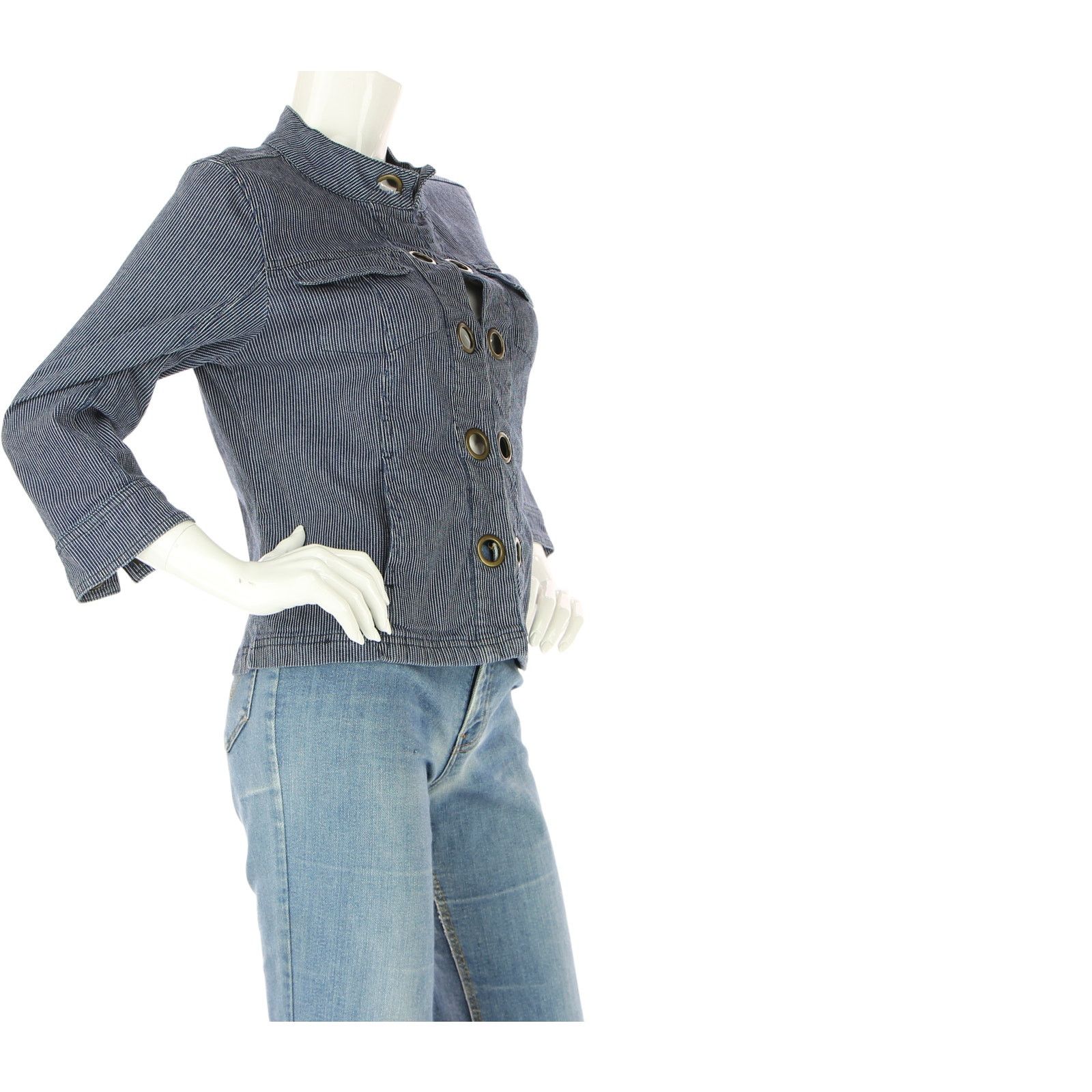 AMI Vintage A.M.I. AMI Striped Denim Jean Trucker Jacket Size S / US 4 / IT 40 - 3 Thumbnail
