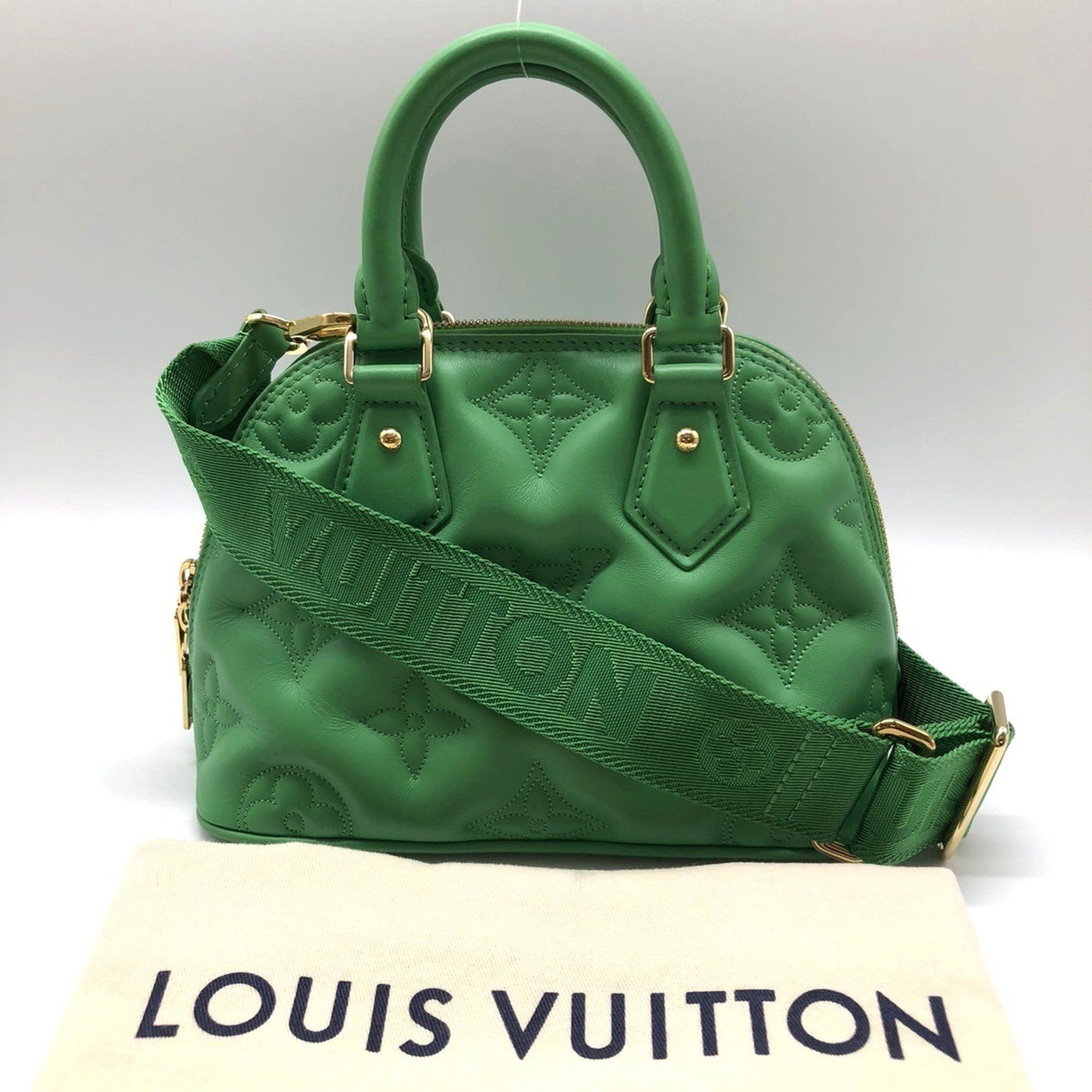 Louis Vuitton Alma Soft Bb M21918 Handbag Shoulder Bag 2Way Bubble Gram Calf Leather Green Women's