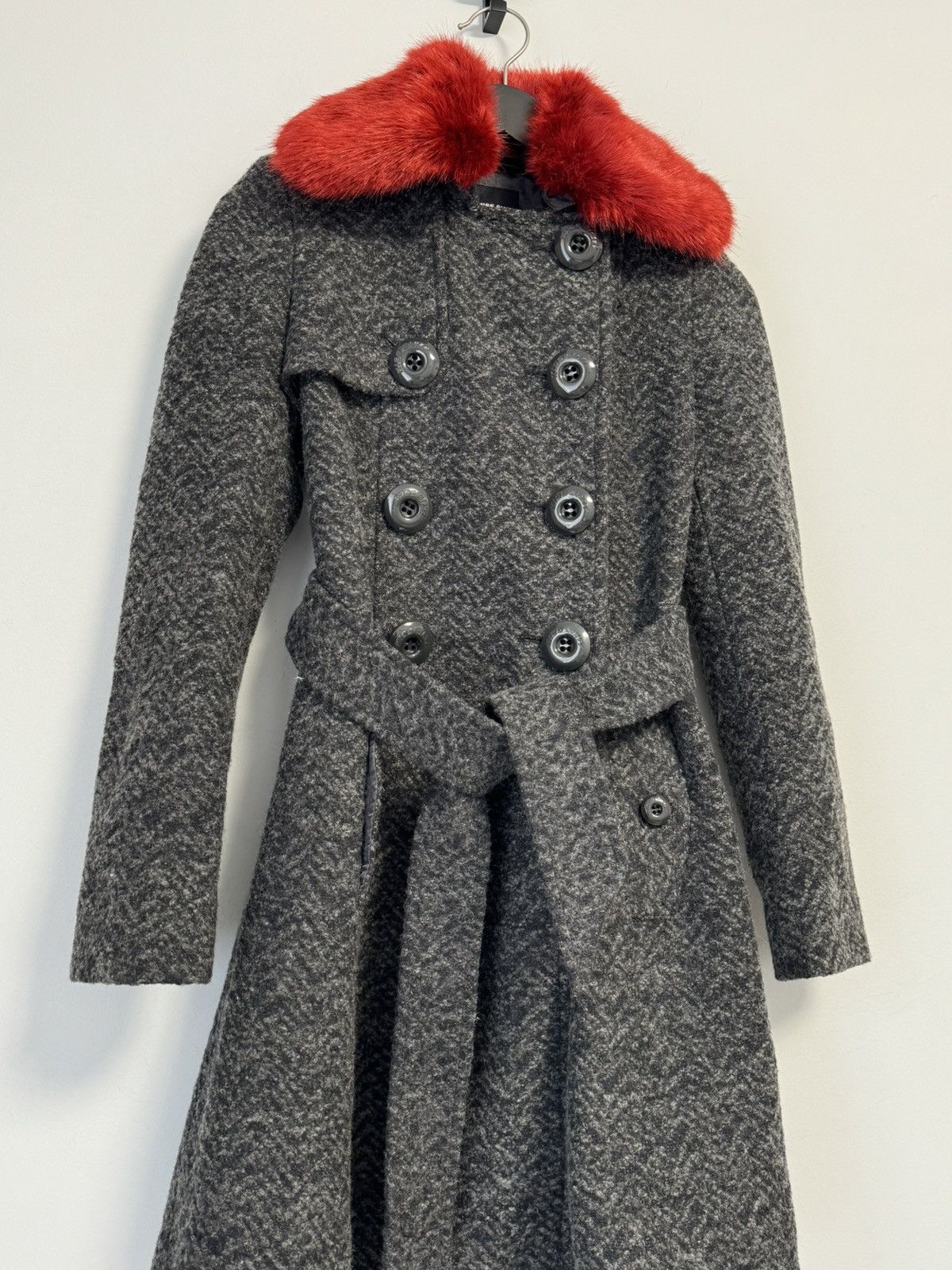 Miss Sixty Miss Sixty Women’s Gray Coat Red Faux Collar Double Breasted Size S / US 4 / IT 40 - 3 Thumbnail