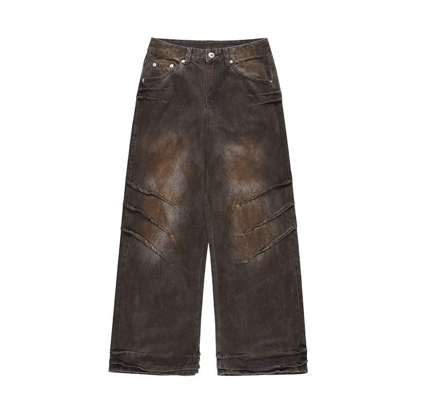 image of Distressed Denim x Jean Brown Rusty Pleated Baggy Jeans, Men's (Size 30)