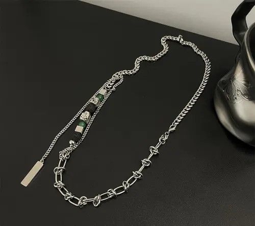 Jewelry Silver Chain Necklace with Multi-Texture Accents Size ONE SIZE - 5 Thumbnail