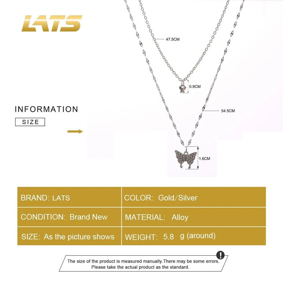 Other Double Layer Silver Butterfly Pendant Necklace for Women Size ONE SIZE - 5 Thumbnail
