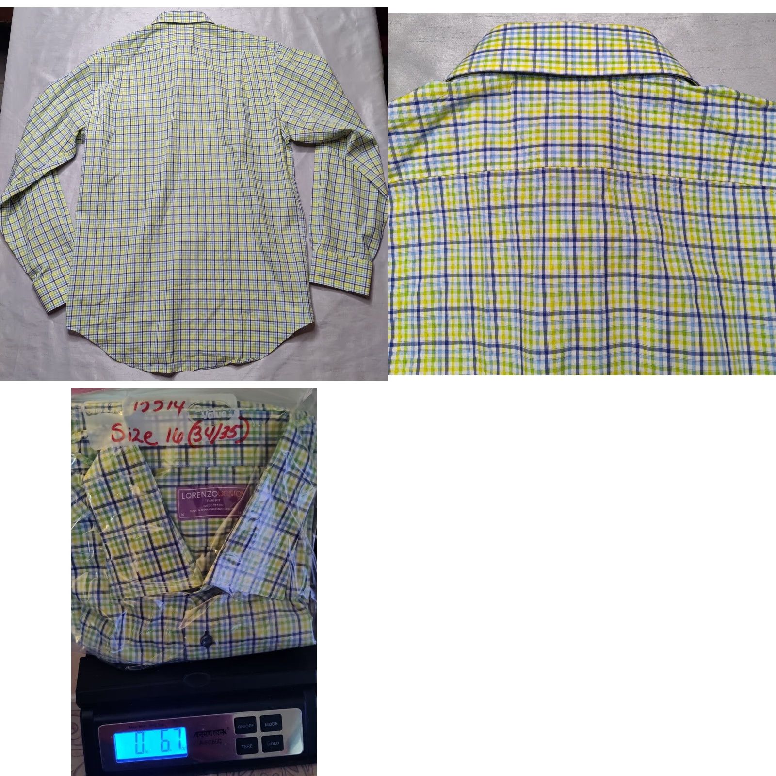 Lorenzo Uomo LORENZO UOMO Men 16 (34/35) Trim Fit Blue Green Yellow Plaid Cotton Shirt EUC Size US L / EU 52-54 / 3 - 9 Thumbnail