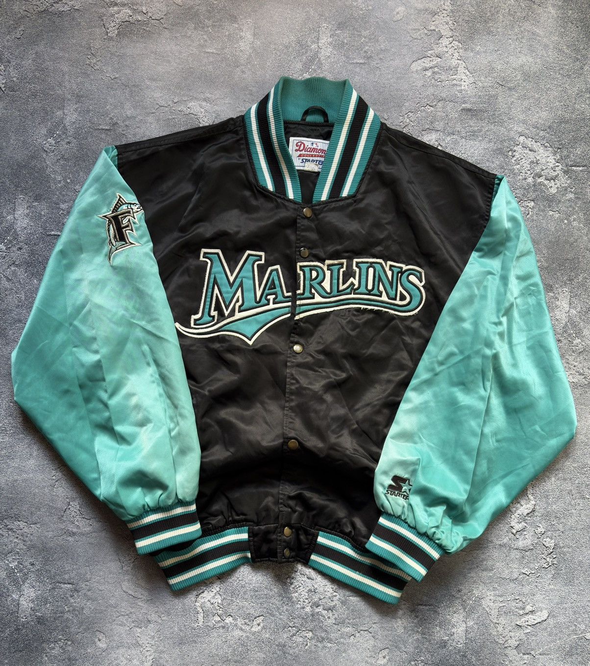 Starter Vintage 90s MLB Florida Marlins Starter Diamond Satin Jacket Size US L / EU 52-54 / 3 - 1 Thumbnail