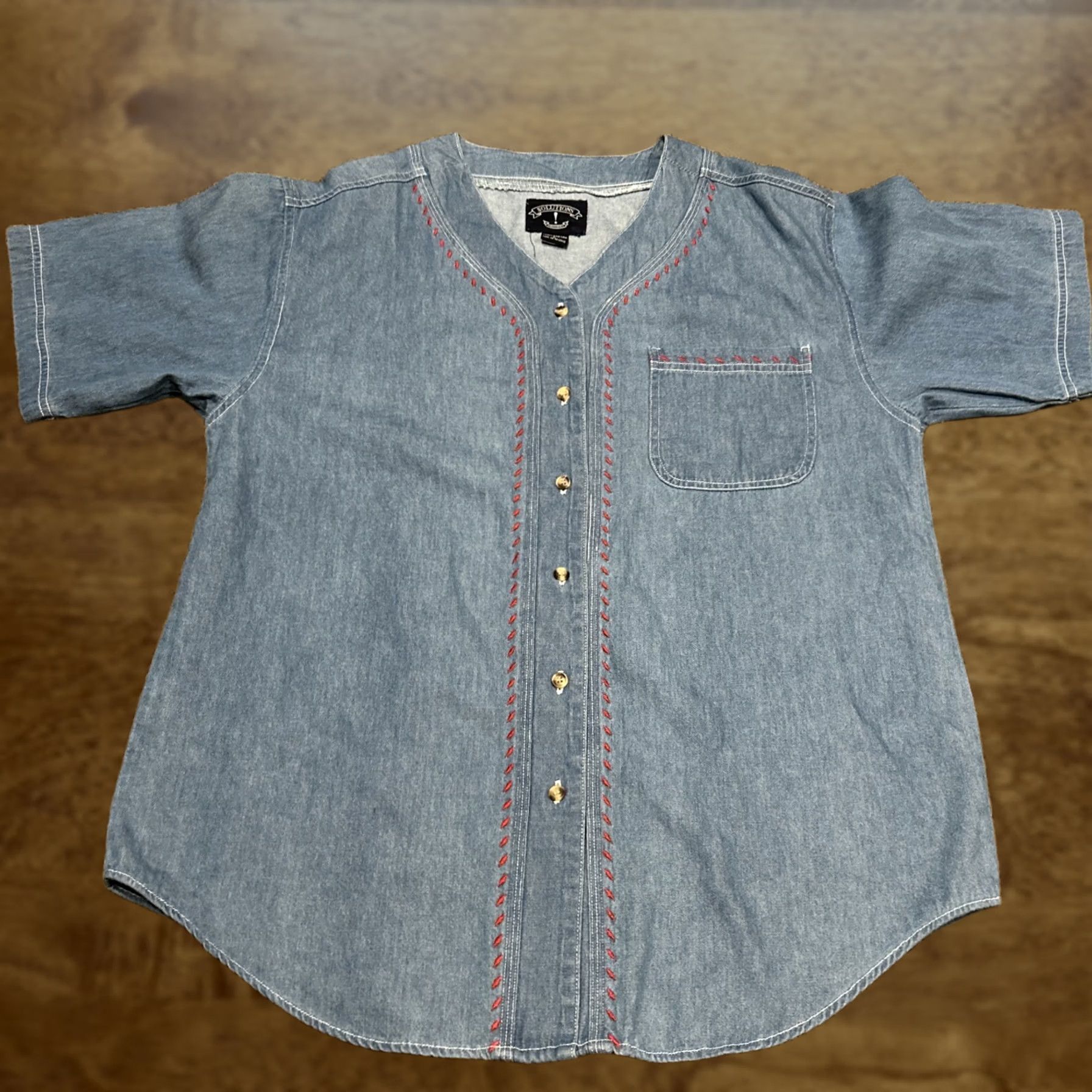 Vintage VINTAGE Solutions Basic Womens L Blue Original Women Embroidered Denim Button Size L / US 10 / IT 46 - 1 Thumbnail