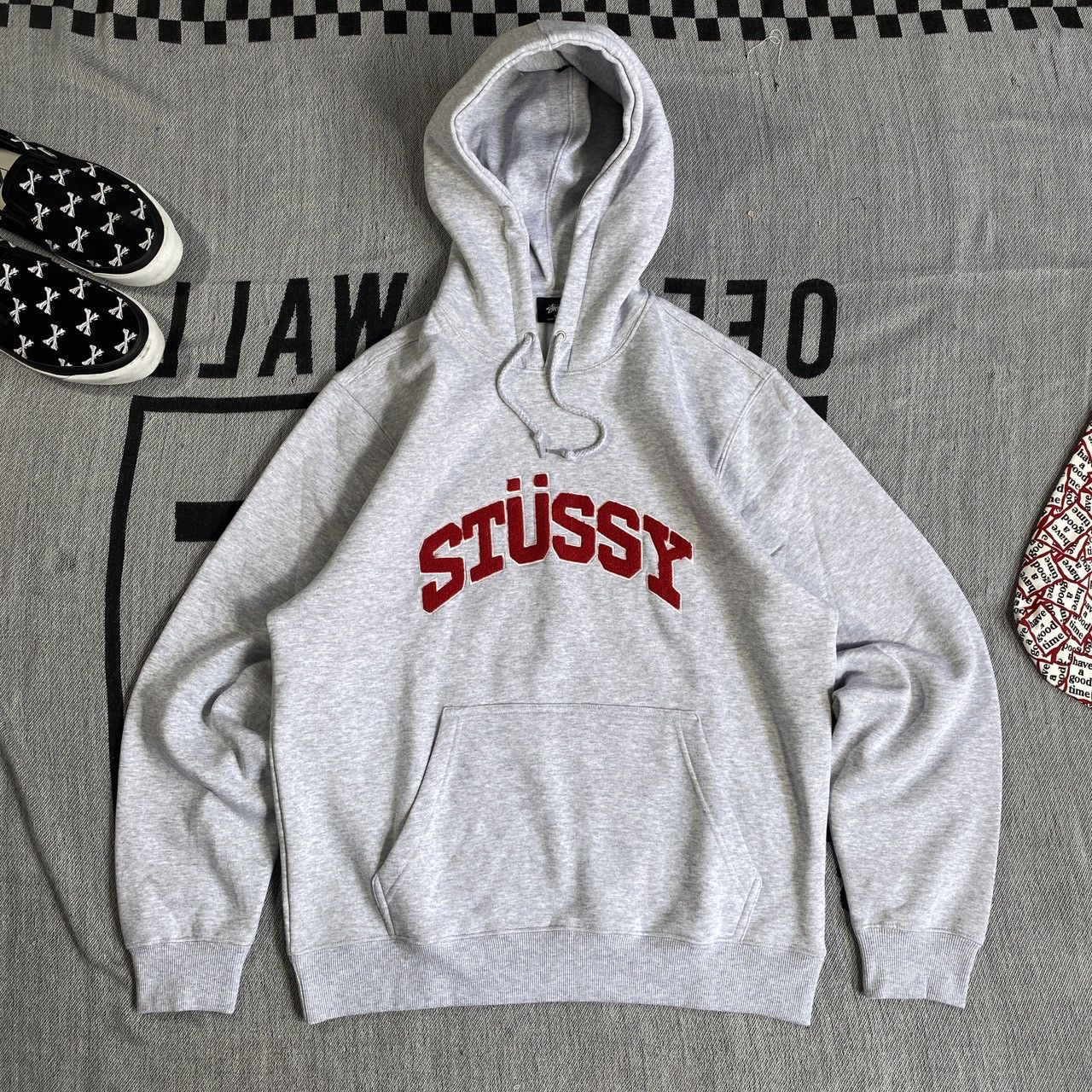 Stussy RARE Stussy Arch Logo Hoodie Ash Heather Large | Grailed