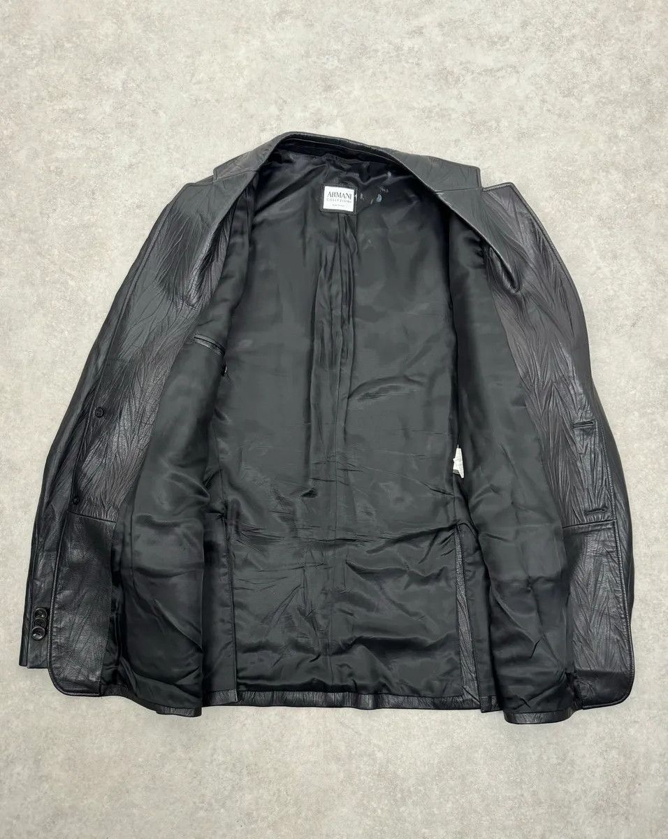 Armani Collezioni 2010s Armani Leaves Embossed Black Leather Blazer Jacket Size 44R - 10 Thumbnail