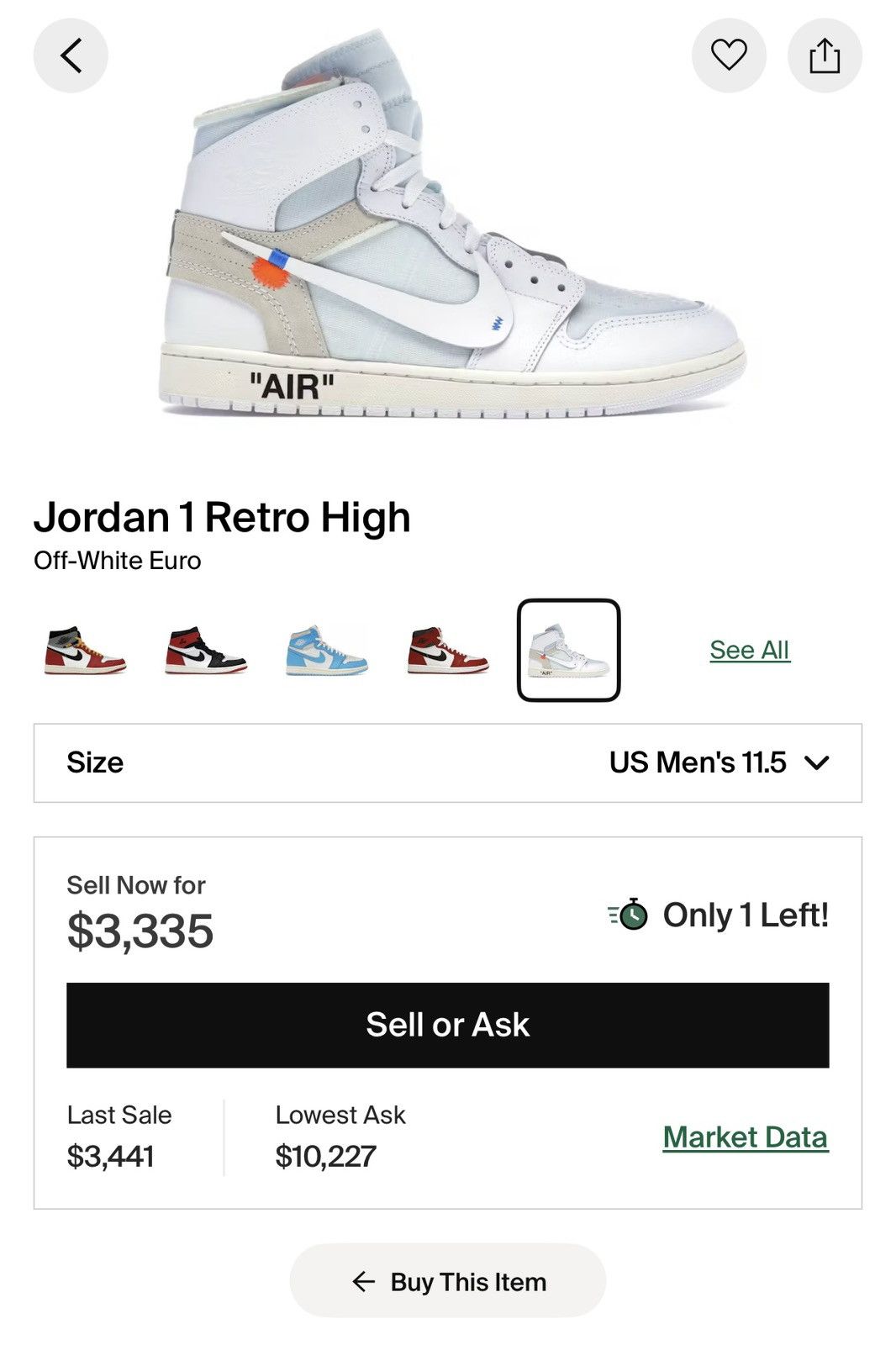 Jordan Brand × Off-White Off-White x Air Jordan 1 Euro **SOLD** Size US 11.5 / EU 44-45 - 25 Thumbnail