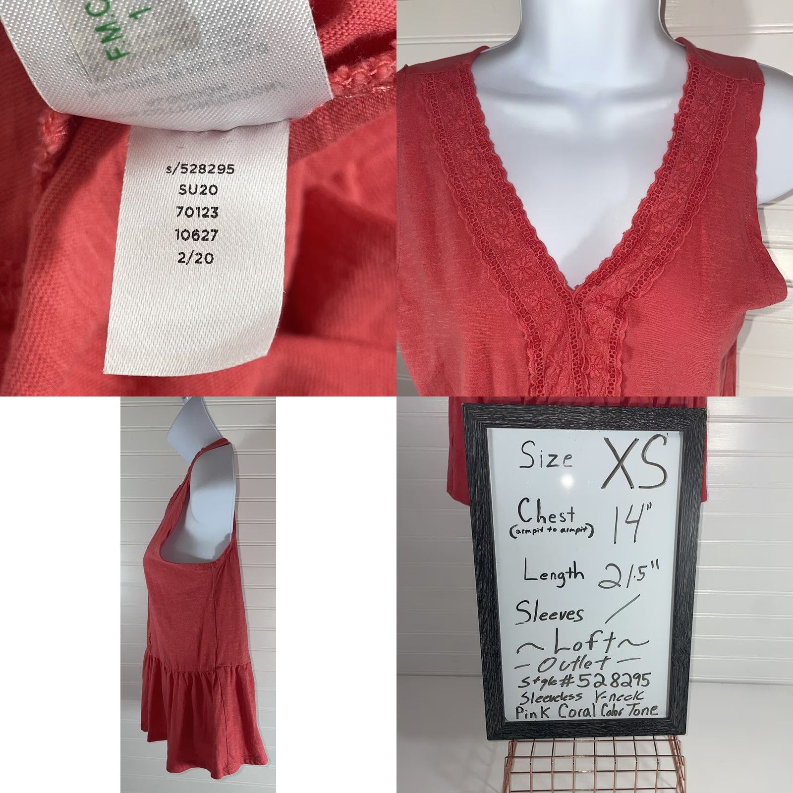 Loft VINTAGE? No. Loft Outlet XS Womens Top Sleeveless V Neck Coral Pink Blouse 528295 Corsage? Size XS / US 0-2 / IT 36-38 - 8 Thumbnail