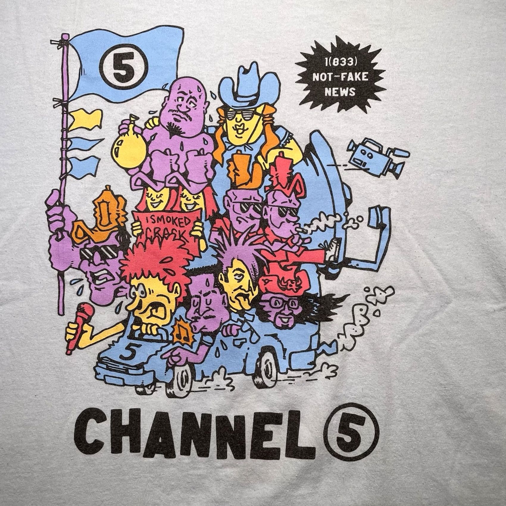 Chanel Channel 5 Shirt Mens XL Graphic News YouTube Andrew Callaghan All Gas No Brakes Blue Cotton Crew Neck Short Sleeve T-Shirt Cartoon Streetwear 90s? Size US XL / EU 56 / 4 - 2 Thumbnail