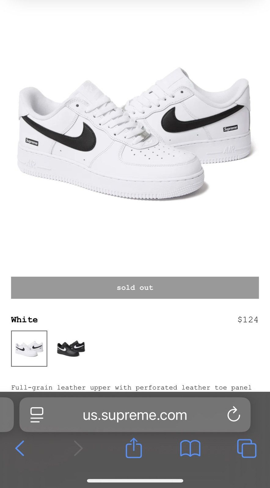 Nike × Supreme Supreme®/Nike® Air Force 1 Low white Size US 11 / EU 44 - 1 Preview