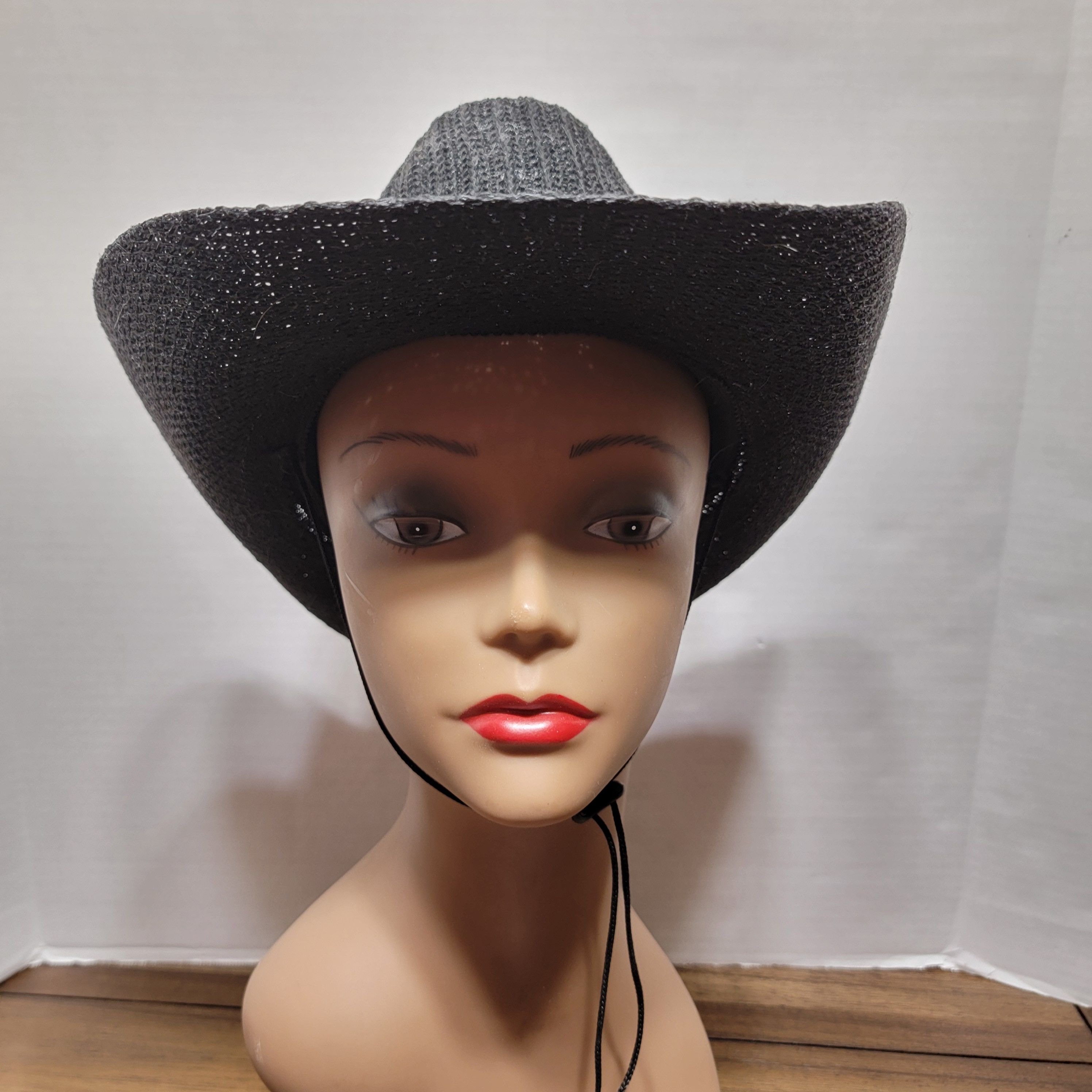 Other USA Black Cowboy Hat w/ Chin Strap Size ONE SIZE - 2 Thumbnail