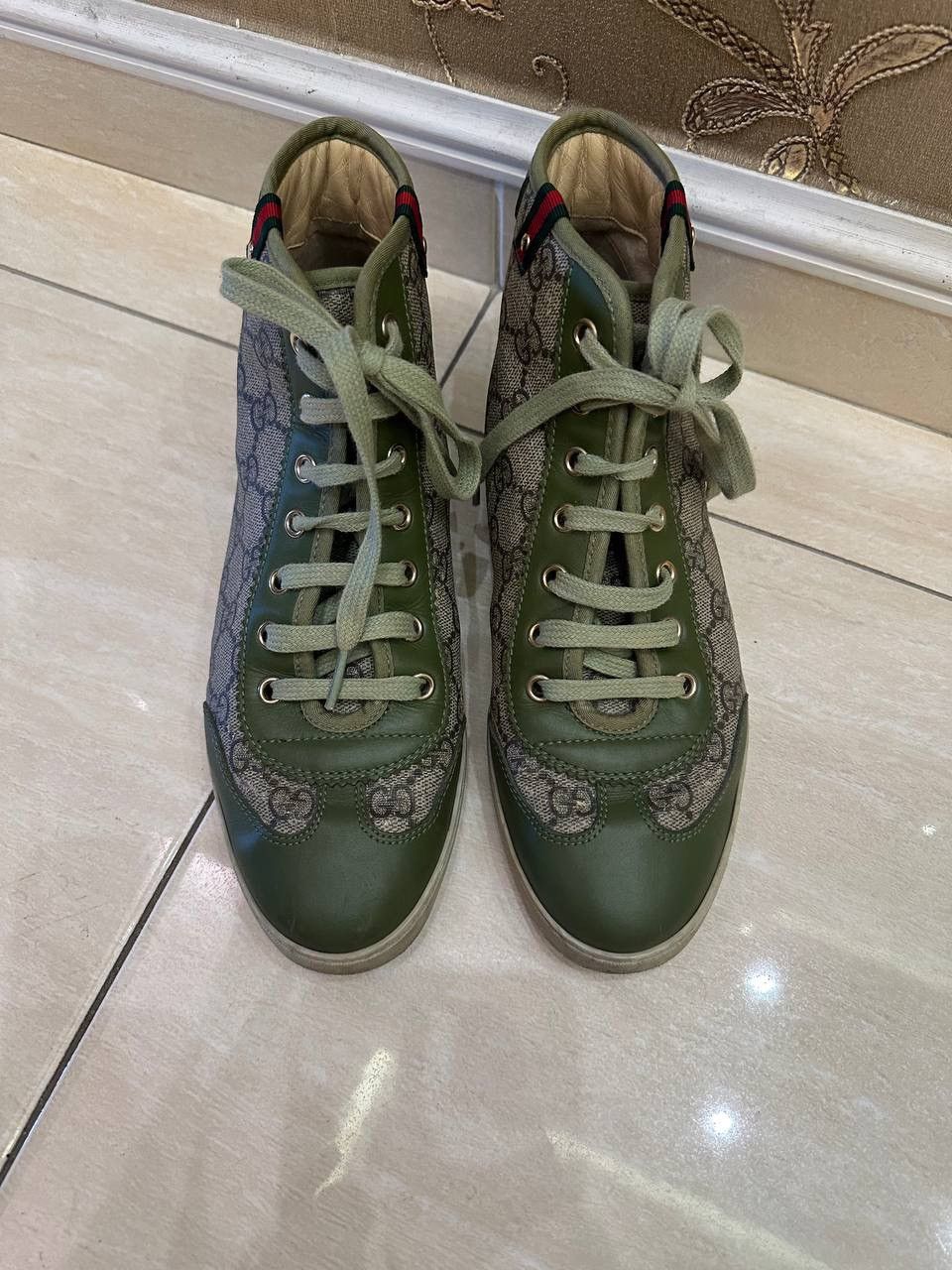 Gucci Gucci Green Leather Brown/Beige GG Supreme Sneakers Size US 6.5 / IT 36.5 - 8 Thumbnail