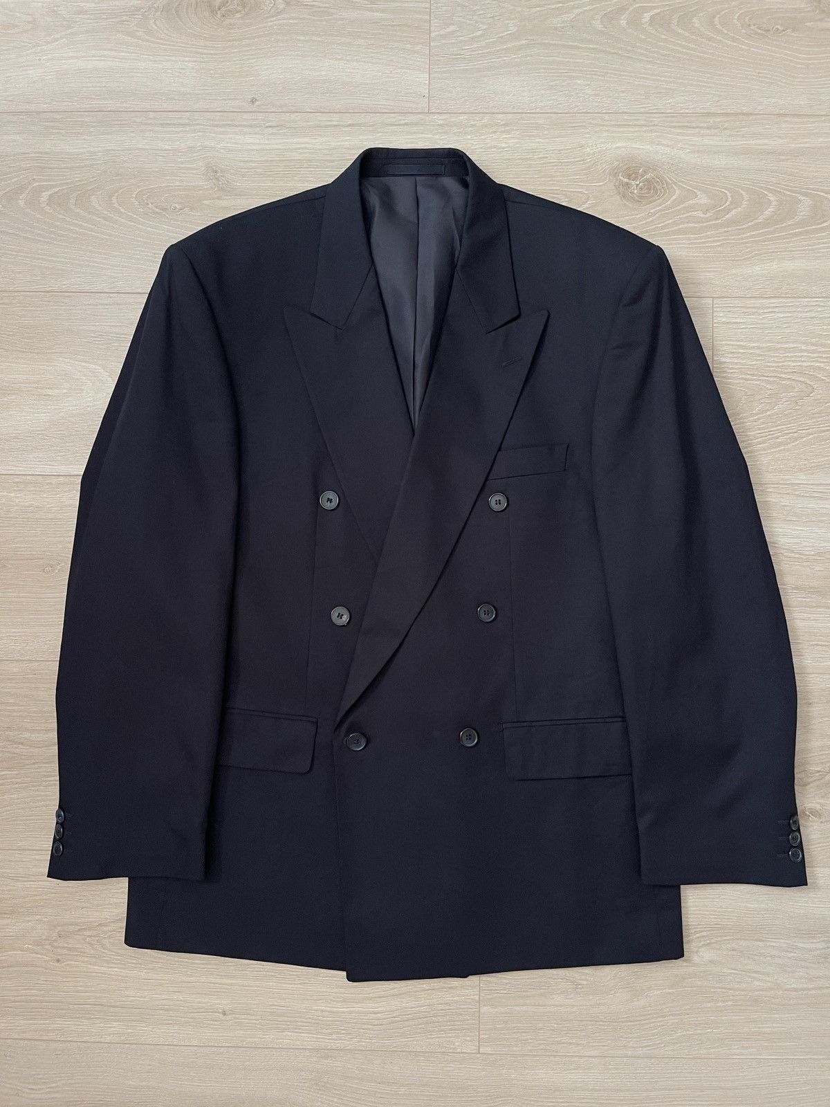 Vintage Vintage double-breasted blazer classic jacket black baccante Size 40R - 9 Thumbnail