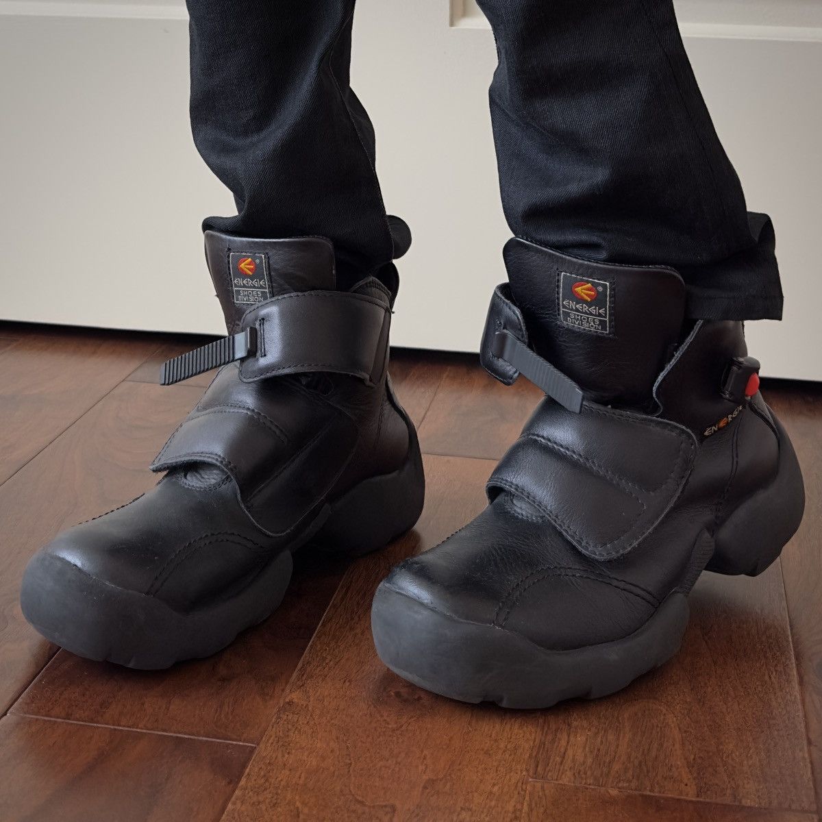 ENERGIE 1990s 'Garnett' Black Leather Buckle Boots Size 41