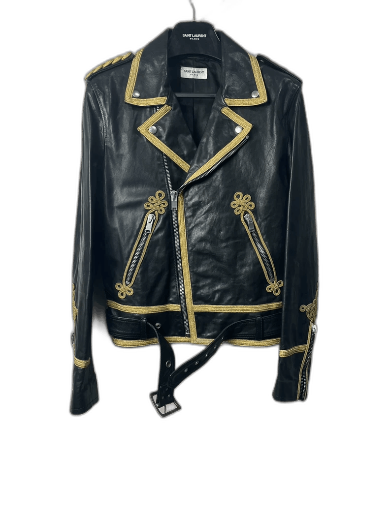 Leather Coats Lederjacke Gold Details Saint Laurent Black Leather