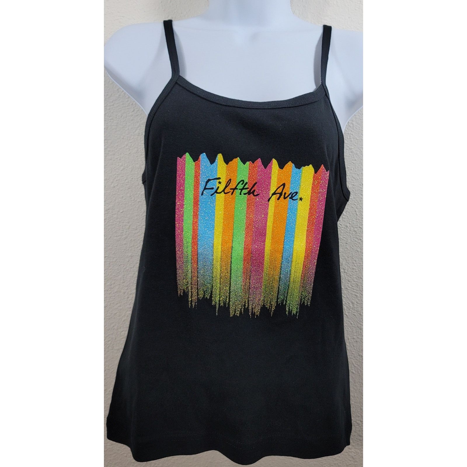 Other Filth Ave Black Rainbow Glitter Graphic Tank Top Large NWOT Size L / US 10 / IT 46 - 1 Thumbnail