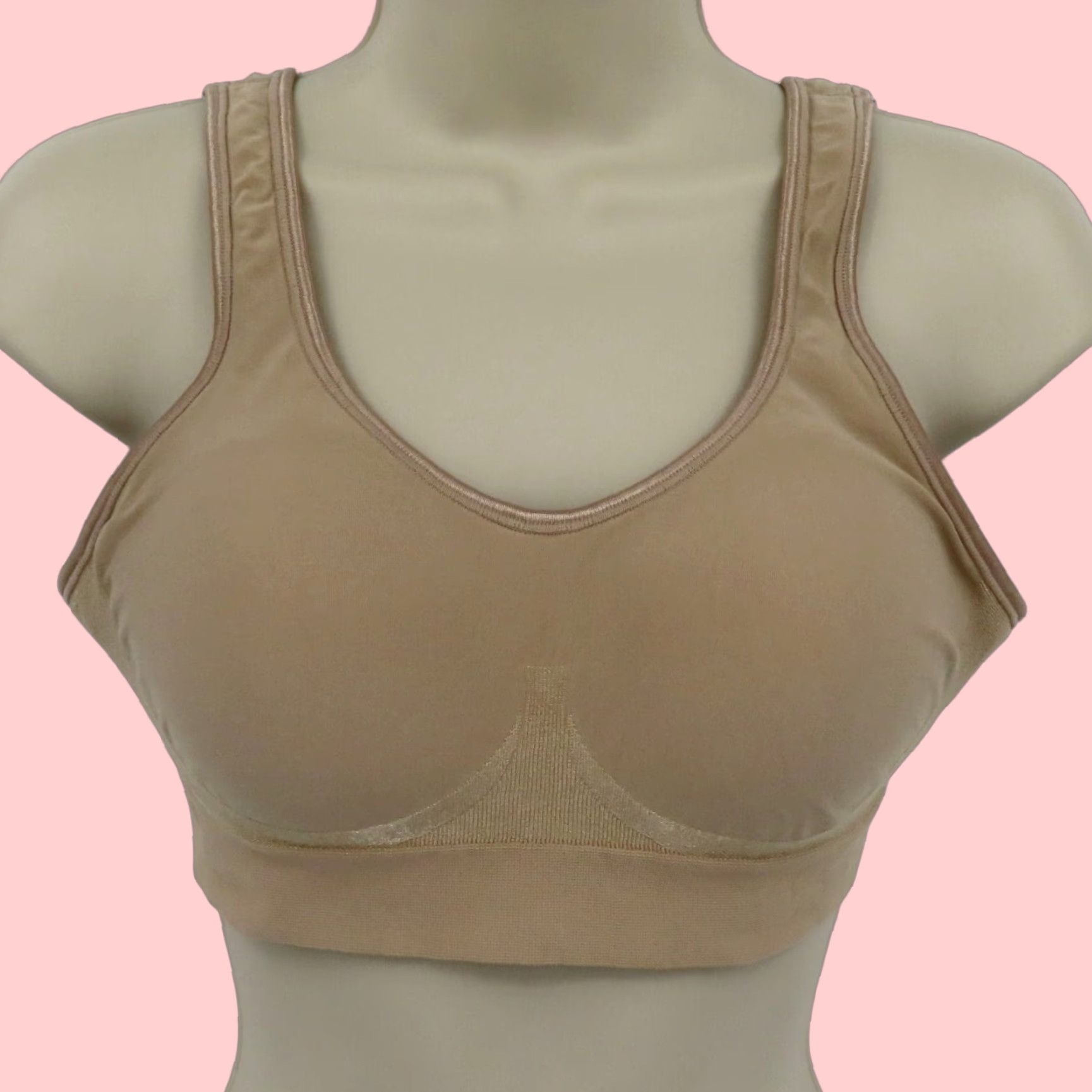 Vintage Bali Comfort Revolution Shaping Wireless Bra Women's Medium M Solid Beige Lined T-Shirt Bra