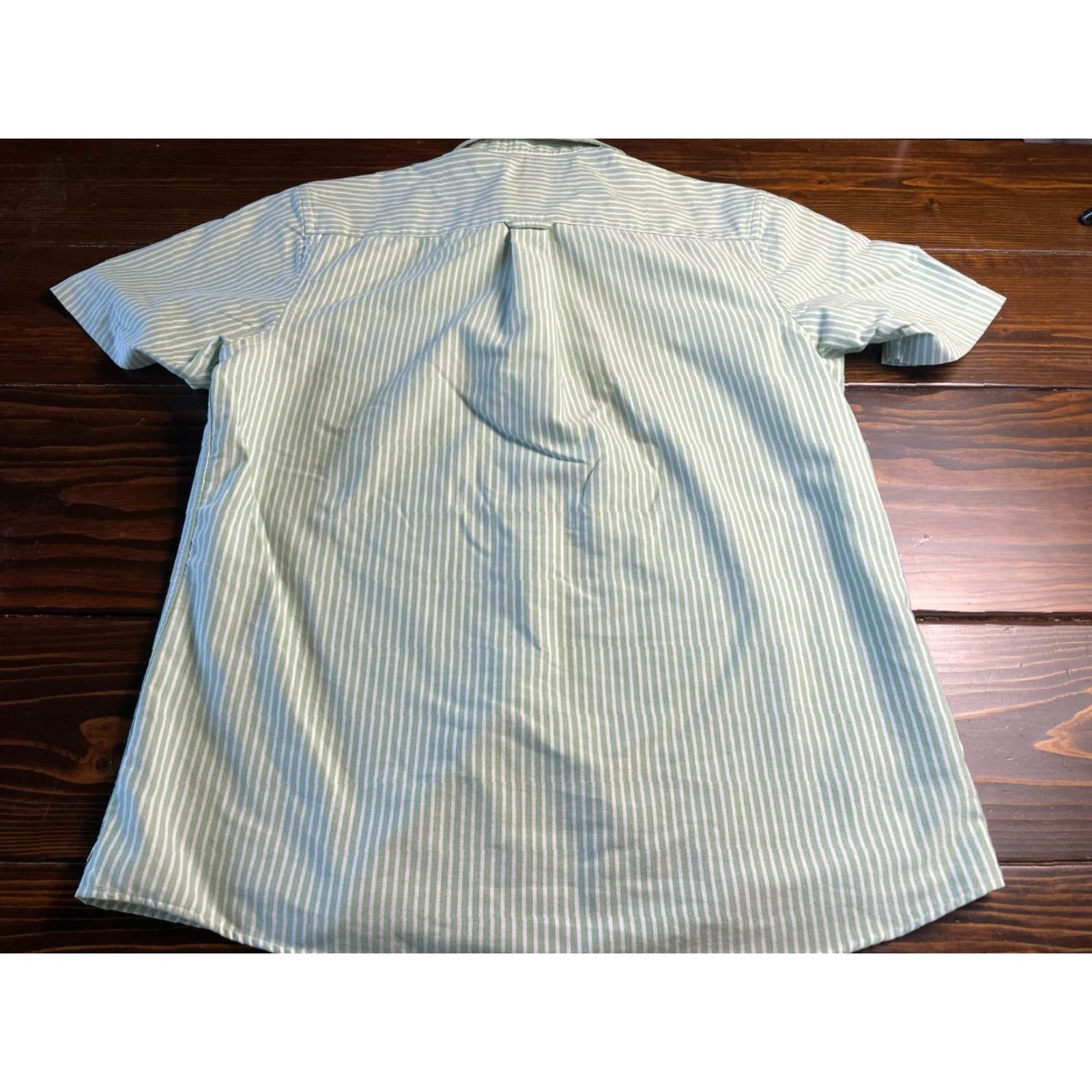 Vintage Saddlebred Shirt, Mens Size Large, Green White Striped, Button Up, Wrinkle Free, Short Sleeve, Collared, Regular, Boys? Mens. Size US L / EU 52-54 / 3 - 2 Thumbnail