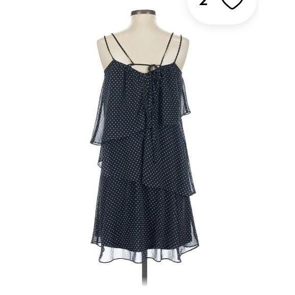 Lauren Ralph Lauren NEW Polka Dot Mini Dress 12 Tiered Chiffon Navy White Lauren Size XL / US 12-14 / IT 48-50 - 4 Thumbnail