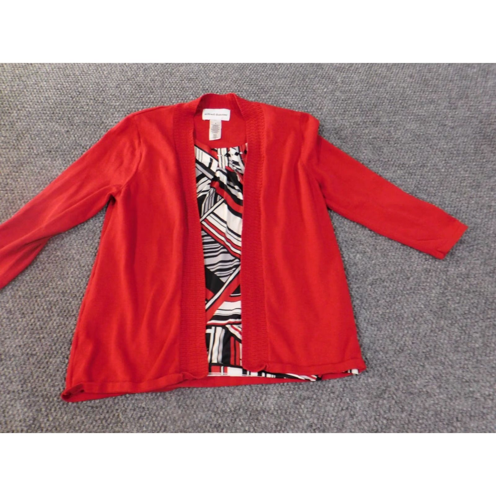 Vintage Alfred Dunner Sweater Womens Regular Small Red Geometric Knit Crew Neck Raglan Sleeve Stretch Cotton Rayon Spandex Cardigan Vintage No N/A Size S / US 4 / IT 40 - 3 Thumbnail