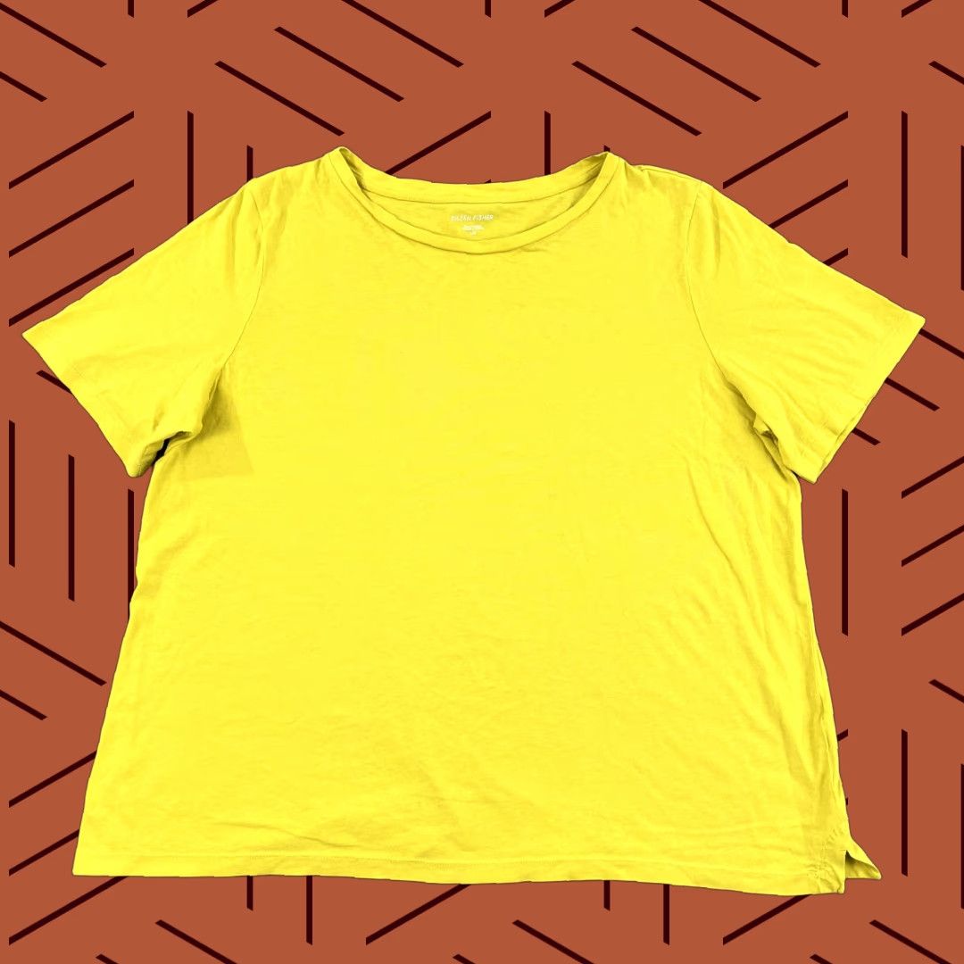 Eileen Fisher EILEEN FISHER Shirt Womens Large Yellow Organic Cotton Half Sleeve Pullover Top Size L / US 10 / IT 46 - 1 Thumbnail