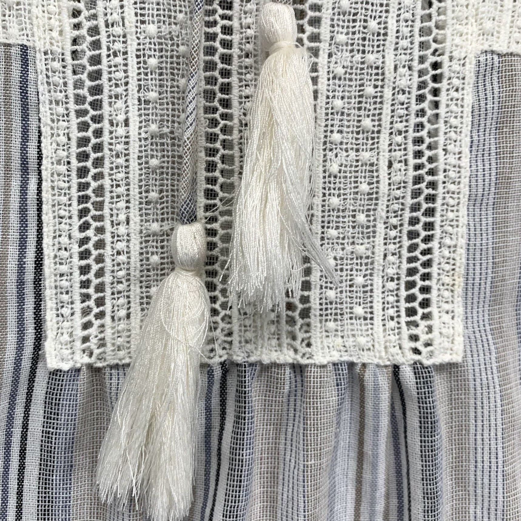 Vintage VINTAGE Mystree Women’s Medium Tunic Top Blouse Tie Neck Semi Sheer Stripes Earth Tones Boho Beach Summer Fashion Womens Size M / US 6-8 / IT 42-44 - 4 Thumbnail
