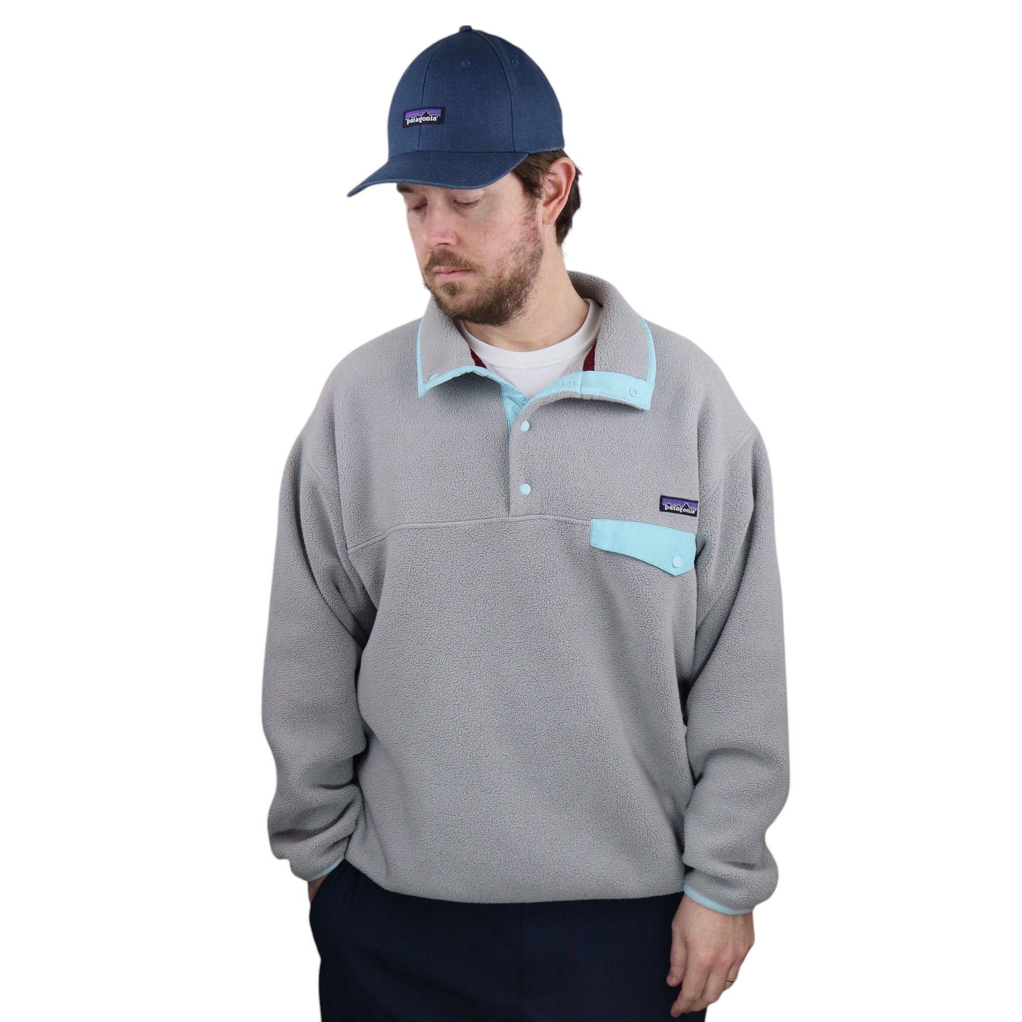 Patagonia × Vintage 90s Y2K Patagonia Pastel Light Gray Fleece Snap-T Pullover Size US L / EU 52-54 / 3 - 2 Thumbnail